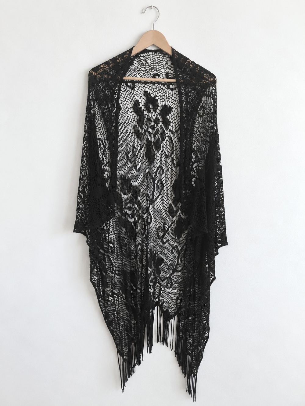 Black Lace Fringe Cardigan
